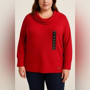Lucky Brand Plus Size Waffle Knit Cowl Neck Top – Red – Size 2X